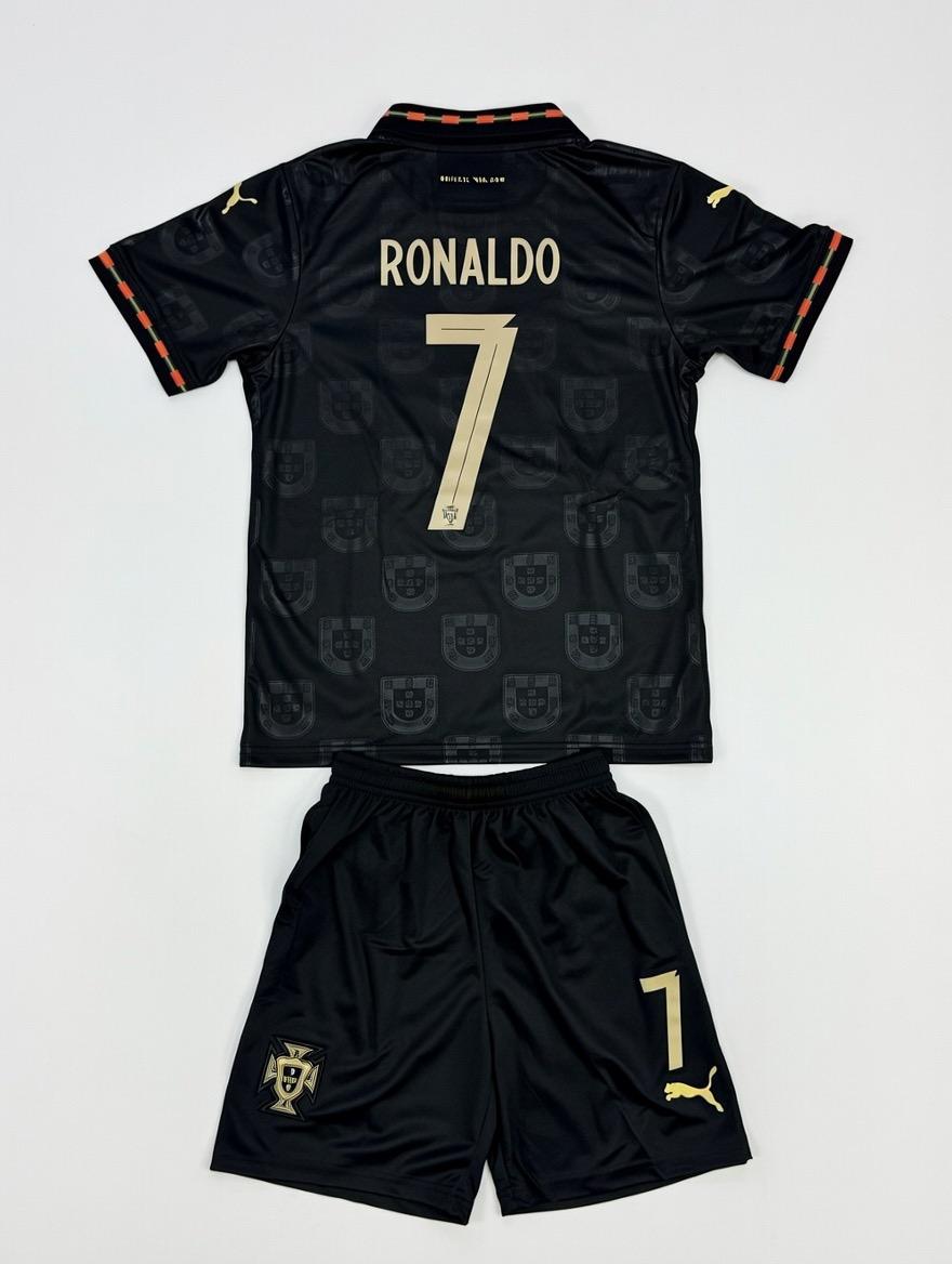 Ronaldo Portugal Black Special Edition Kids Jersey Set