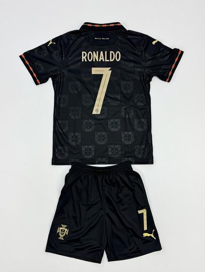 Ronaldo Portugal Black Special Edition Kids Jersey Set