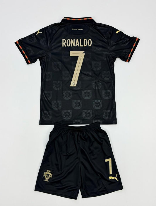Ronaldo Portugal Black Special Edition Kids Jersey Set