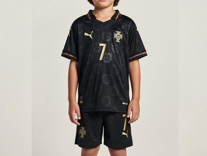 Ronaldo Portugal Black Special Edition Kids Jersey Set